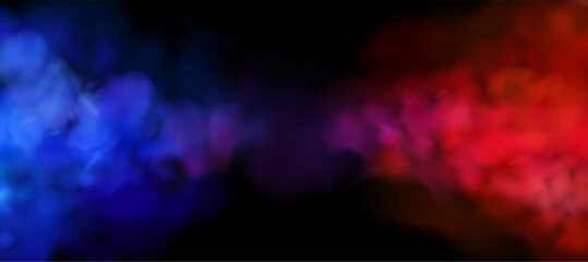 Red and blue smoke realistic background template. Sport match announcement banner, cloudy overlay effect. Versus poster concept © olenago