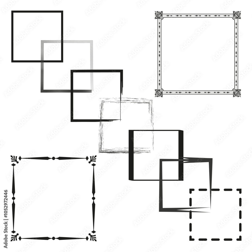 Poster square frame shapes. decorative corner elements. grunge frame outlines. vector border design.