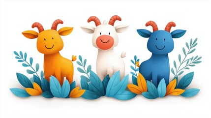 Naklejka premium Whimsical Goat Chase in Kid's Theater Performance - Detailed Cartoon
