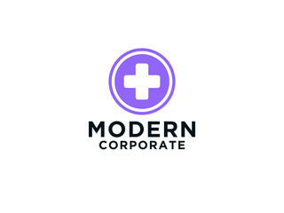 Medical Logo Healthcare Symbol. White Cross Sign Negative Space with Medicine Icon Linked with Circle Globe Origami Style.