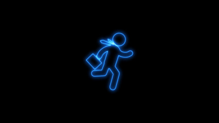 Vibrant Neon Line Art of a Late-Running Businessman: Dynamic Illustration of a Time-Pressed Corporate Professional Sprinting to the Office in Bold, Energetic Colors for Modern Business Themes