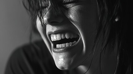 Fototapeta premium She burst into tears of joy, overwhelmed by emotion, capturing a heartfelt moment of happiness and vulnerability. This expression conveys the depth of human feelings,