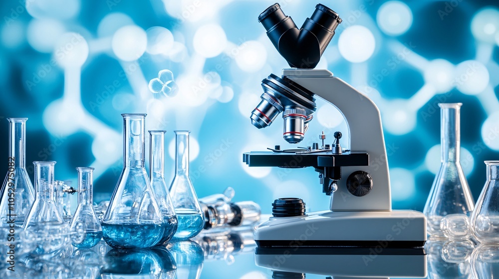 Aufkleber microscope with slide in scientific laboratory setting