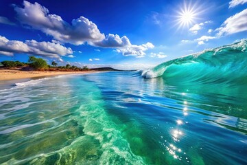 Calm blue ocean waves gently roll beneath a bright sky, offering a serene seascape perfect for beach enthusiasts and nature admirers craving tranquility.