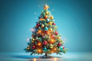 Fototapeta premium Christmas Tree 3D Illustration - Low Light Blue Background