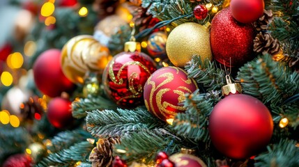 Bright Christmas Tree Decorations Close Up