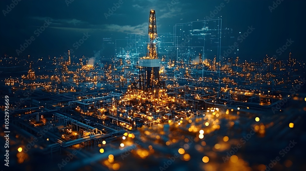 Aufkleber oil field workers using advanced holographic displays to monitor and analyze real time drilling prog