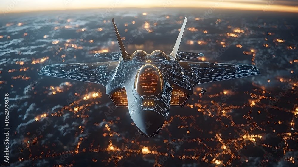 Poster cutting edge fighter jet in mid flight during a high intensity combat training exercise with advance