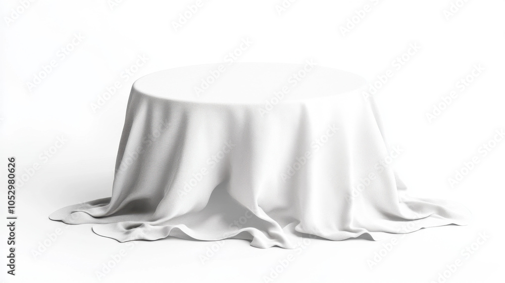 Poster a simple white tablecloth drapes elegantly over a round table, creating a clean and minimalist image