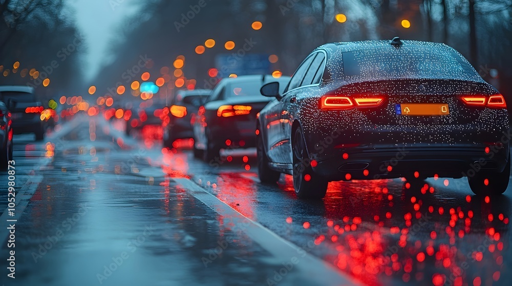 Poster holographic display of alternate routes and smart traffic flow solutions on a congested highway show