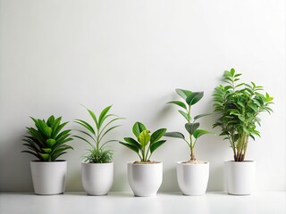 Fototapeta premium Elegant display of lush green plants on a pristine white background, creating a clean, modern aesthetic that complements contemporary decor beautifully.