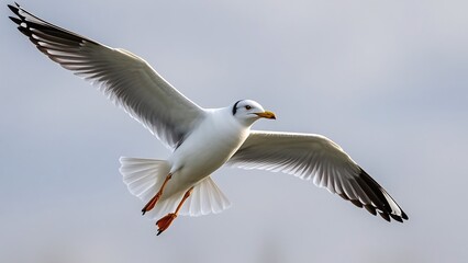 Naklejka premium Seagulls in flight, white background, lifelike