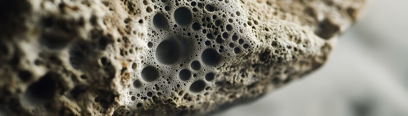 Close-up of a textured, porous, and weathered rock surface