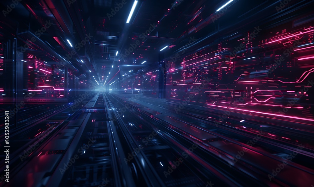 Poster AI-Driven High-Tech Robotics Manufacturing Plant With Transparent Walls and Glowing Energy Lines Powering the Assembly Process