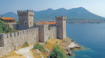 Fototapeta premium Stone Fortress Overlooking the Adriatic Sea and Mountains