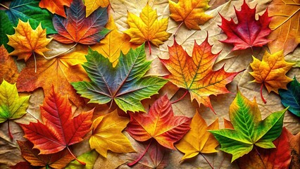 Fototapeta premium Fall foliage bursts into color on wrinkled paper.