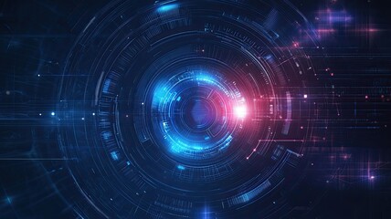 Obraz premium Cybernetic Eye: A mesmerizing digital abstract of a glowing, pulsating eye at the heart of a complex cybernetic system, evoking themes of artificial intelligence, technological advancement.