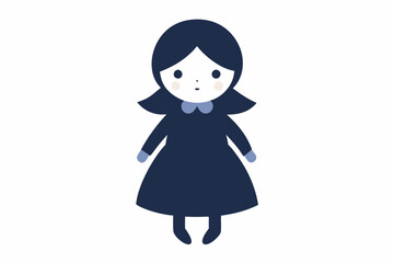 Fototapeta premium Doll in a dark blue dress isolated on white