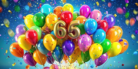 Happy 65th Birthday Balloon Celebration - Confetti & Anniversary
