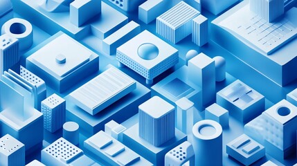 Obraz premium 2410_008.3d user interface building blocks, vibrant blue isometric grid, white ui components, abstract design template, modern digital aesthetics
