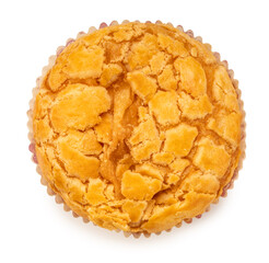 Soboro bread, or Soboro ppang Korean streusel bread on white background, Soboro bun Korean bakeries isolate on white with clippping path.