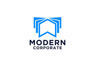 Fototapeta premium Open Book Logo. Blue Geometric Shapes Book Icon isolated on White Background. Usable for Business and Education Logos.