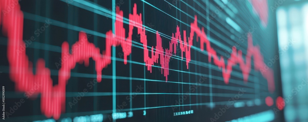 Aufkleber a digital representation of a financial graph displaying a downward trend, highlighted by red lines 