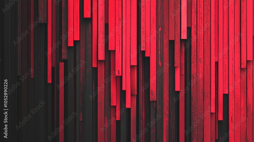 Poster a vibrant abstract design featuring vertical red and black stripes, creating a dynamic and modern vi