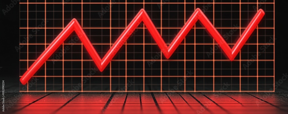 Poster a red zigzag graph indicates fluctuating trends, showcasing increases and decreases over time agains
