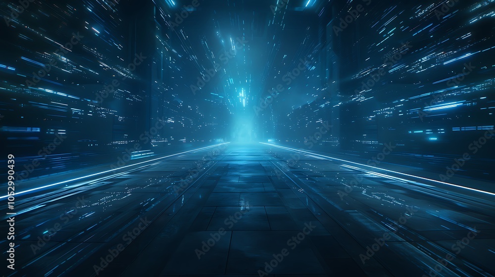 Poster futuristic industry 4.0 factory where ai and robotic systems manage neon-lit production in real time