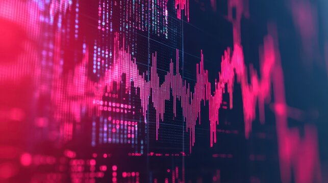 A vibrant, abstract representation of data trends featuring a pink and blue color scheme, illustrating dynamic fluctuations commonly seen in financial charts.
