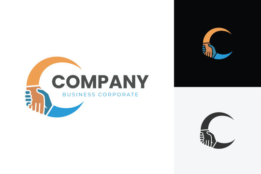 handshake deal logo icon design with a circle round for business partner vector logo template