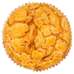 Soboro bread, or Soboro ppang Korean streusel bread on white background, Soboro bun Korean bakeries isolate on white with clippping path.