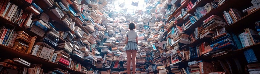 Enchanting Library with Colorful Floating Books