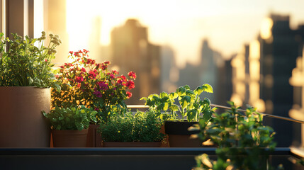 Fototapeta premium Small urban home garden on a balcony