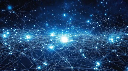 Abstract Blue Network with Glowing Points