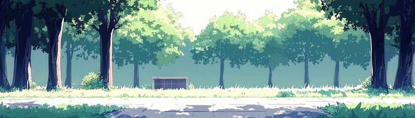 Obraz premium Serene Anime Landscape with Cooling Machine