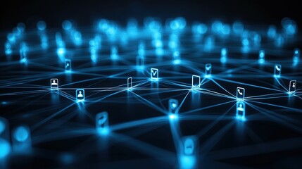 Abstract Network Connection Concept with Glowing Lines and Icons