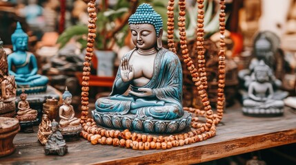 Obraz premium Serene Buddha Statue Surrounded by Artifacts
