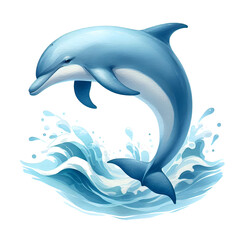 Obraz premium Energetic Dolphin Leaping Through Watercolor Waves, Transparent background 
