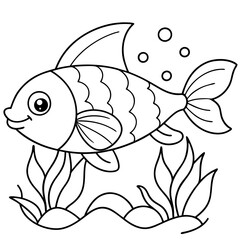 Obraz premium Fish in water with aquatic plants vector art coloring page illustration coloring book design 