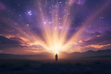 radiant aurora landscape peaceful photorealistic inspiring illuminating man astronomy