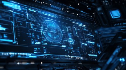 Obraz premium Futuristic Digital Interface with Blue Neon Effects