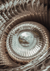 Close-up of Creative pupil shape sphere mirror ball. Stainless steel pupil shape sphere sculptures...