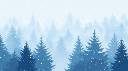 Obraz premium 2410_013.frosted pine forest, angular tree forms, delicate snow particles, icy blue hues, minimalist winter artwork, overlapping tree layers, subtle depth perception, modern holiday illustration,