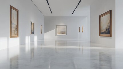 Elegant Art Gallery with Bright Lighting and Framed Works