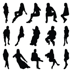 Vector collection set of sitting people silhouettes.