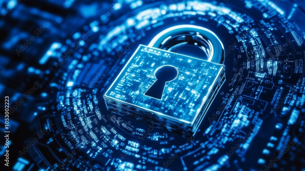Aufkleber digital lock on matrix background for security concept