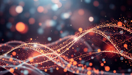 Quantum physics background with particles and waves, representing the mysterious world of subatomic science.