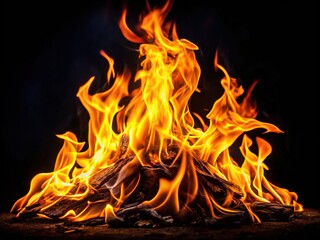 Fototapeta premium The vibrant flames dance vividly against a black canvas, producing an incredible visual spectacle that mesmerizes and enchants all who behold it.